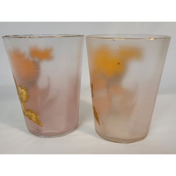 Hand Painted Gold Flowers on Clear and Frosted Glasses Only 2 Stunning